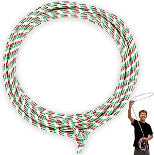 Cowboy Lasso Rope for Kids with Pre-Tied Loop, 20' - 9mm Unwaxed Lariat Roping Rope Toy for Indoor Outdoor Western Play & Costume Prop (Red Green)