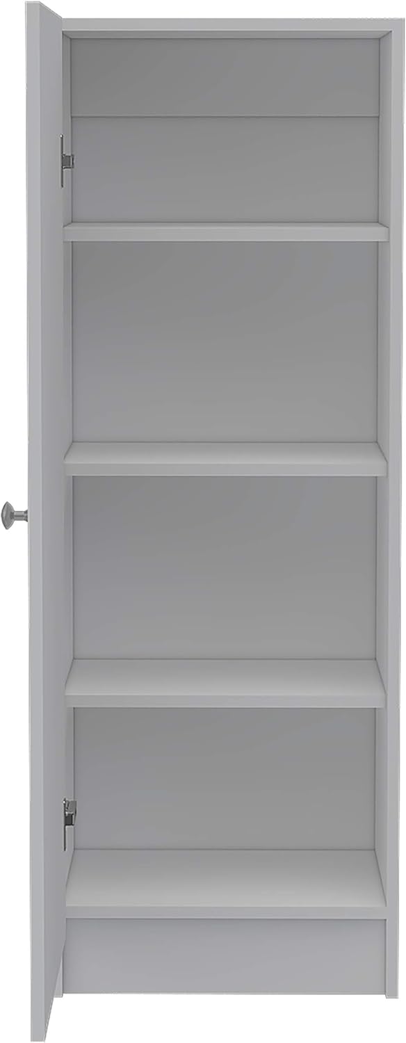 Kitchen Pantry 47" H, 1 Door Cabinet, 4 Interior Shelves, White