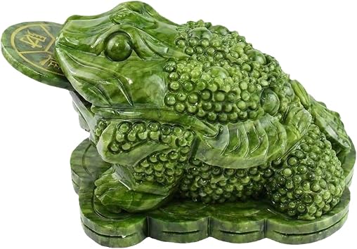 Feng Shui Money Frog Statue with Coin, Chinese Jade Toad for Wealth & Luck, Home & Office Decor