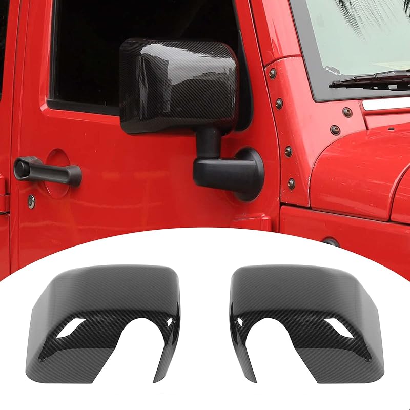Kit de carcasa de ajuste de la cubierta del espejo retrovisor Accesorios de decoración exterior del espejo retrovisor del auto para Jeep Wrangler JK JKU 2007-2017, grano de fibra de carbono