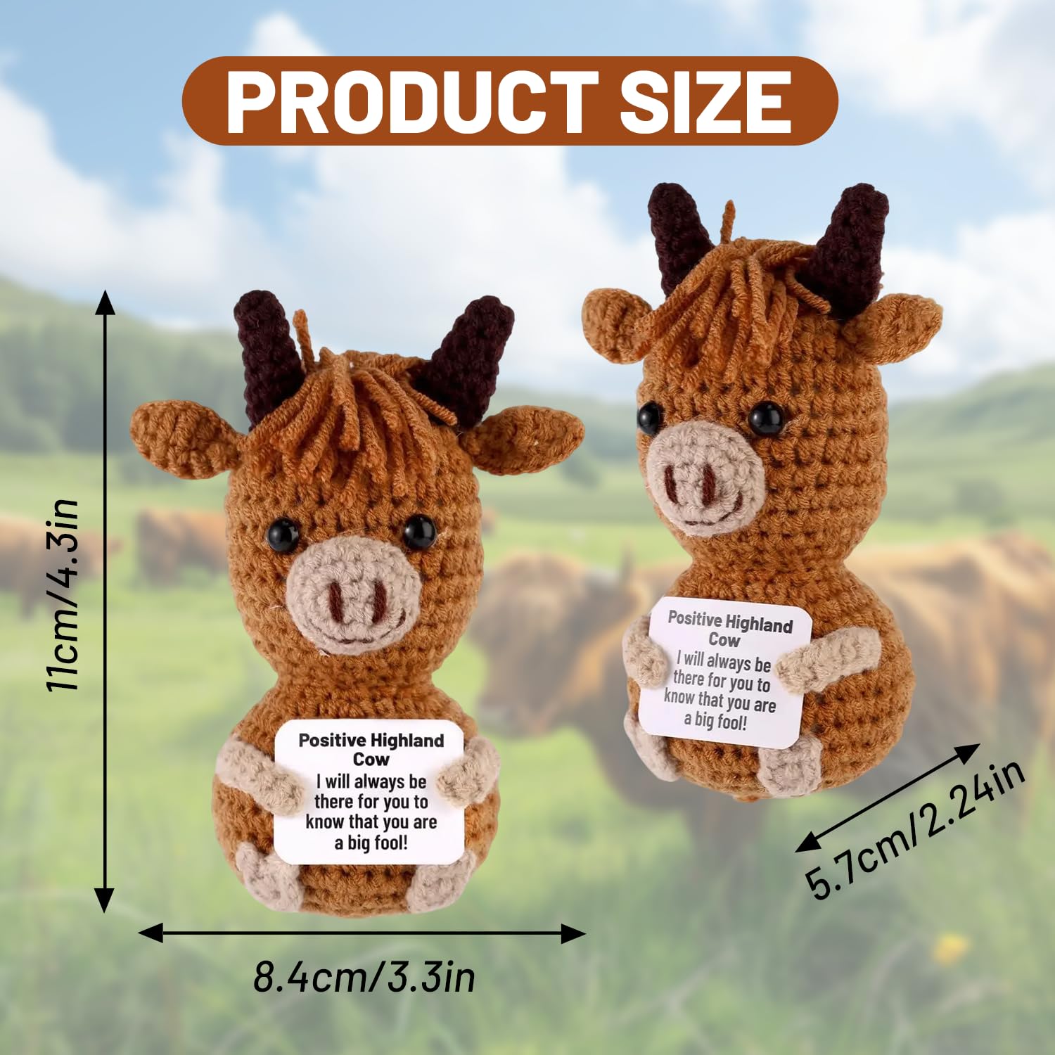 Laicaii Positive Highland Cow Gifts, Handmade Crochet Highland Cow, Positive Crochet Animals - Image 2