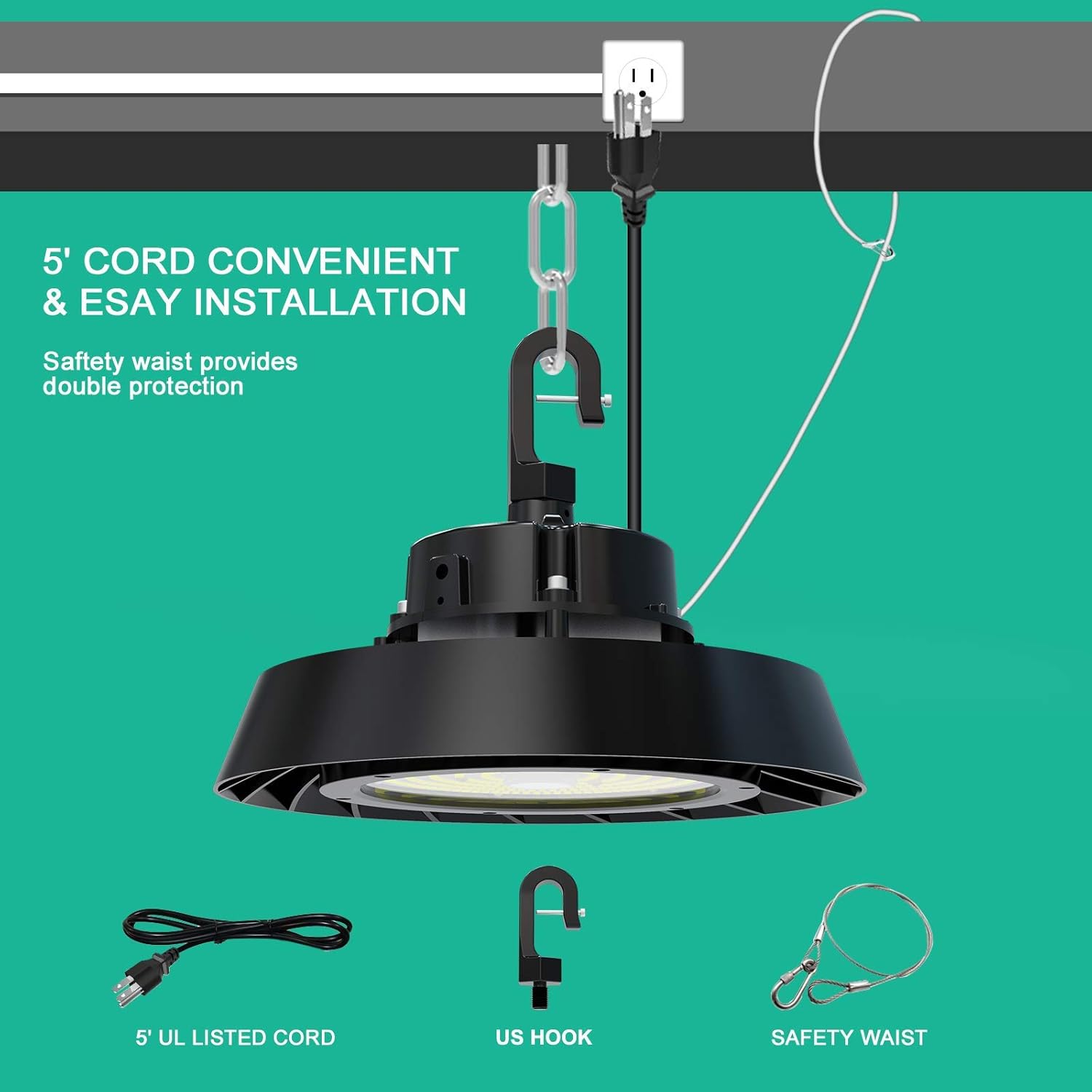 🔥 Crаzу Dеаlѕ UFO LED High Bay Light 240W 33600LM, 5000K Daylight, 1000W HPS/MH Equivalent, 5' Power Cord with US Plug, Hook Mounting with Safety Cable,LED Warehouse Lights For Commercial Shop Workshop Factory Area