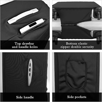 Travel Luggage Cover Suitcase Protector Fit 29-32 Inch Luggage, Washable Luggage Covers with Side Pocket for Suitcase Tsa Approved (Black, XL)