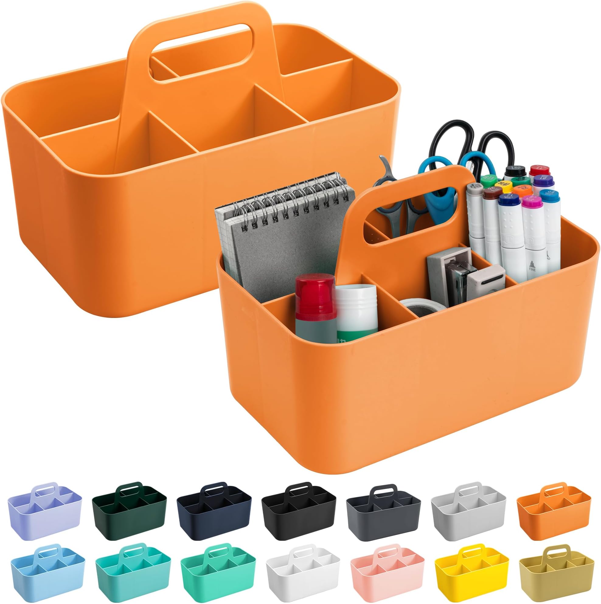 Tiawudi 2 Pack Plastic Caddy with Handle, Stackable Storage Organization for Cleaning, Bath, Makeup, Art, Craft, Stationery, Classroom and Office, Portable Tote Organizer