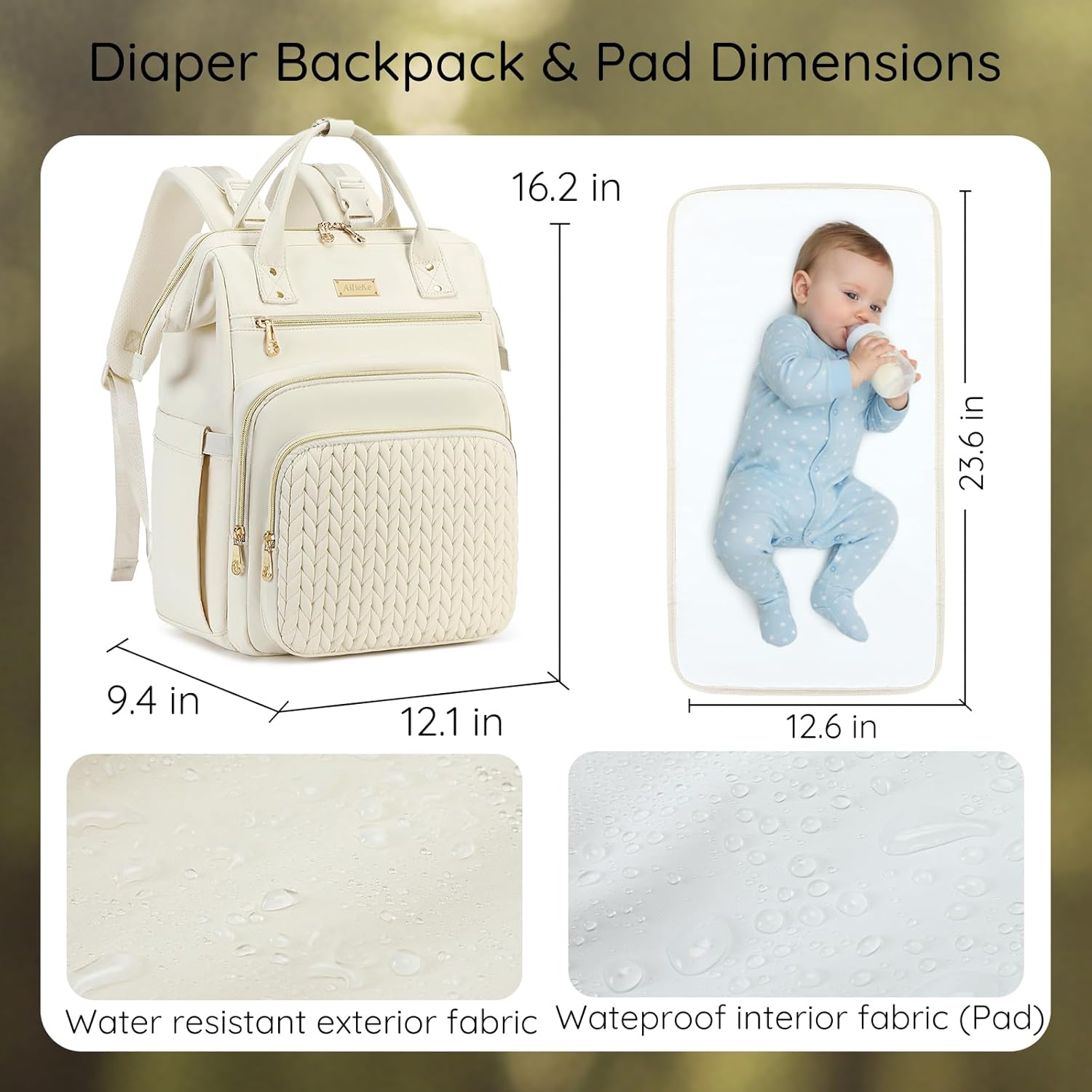 AIJIEKE Diaper Bag, Large Wide-Open Baby Diaper Backpack, Multi-functional Baby Travel Tote Bag, Diaper Bag with Changing Pad, Diaper Bags for Mom & Maternity (Beige) - Image 7