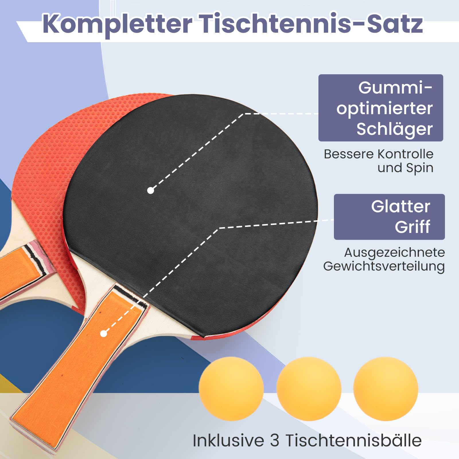 GYMAX Faltbarer Tischtennisplatte inkl. Netz, 2 Schläger & 3 Bällen, Indoor Tischtennistisch 166 x 90 cm, Tischtennis Set für innen & außen, Blau