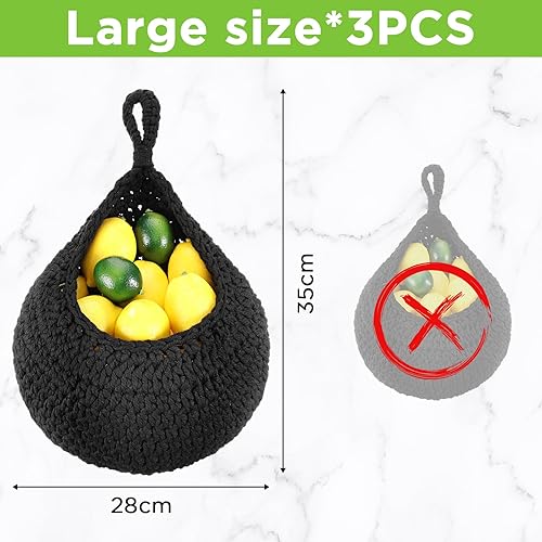 Miniatura 2 de Dandat Cestas de frutas colgantes grandes para cocina, diseño de lágrima, cestas de pared, soporte bohemio tejido a mano para cocina, verduras,