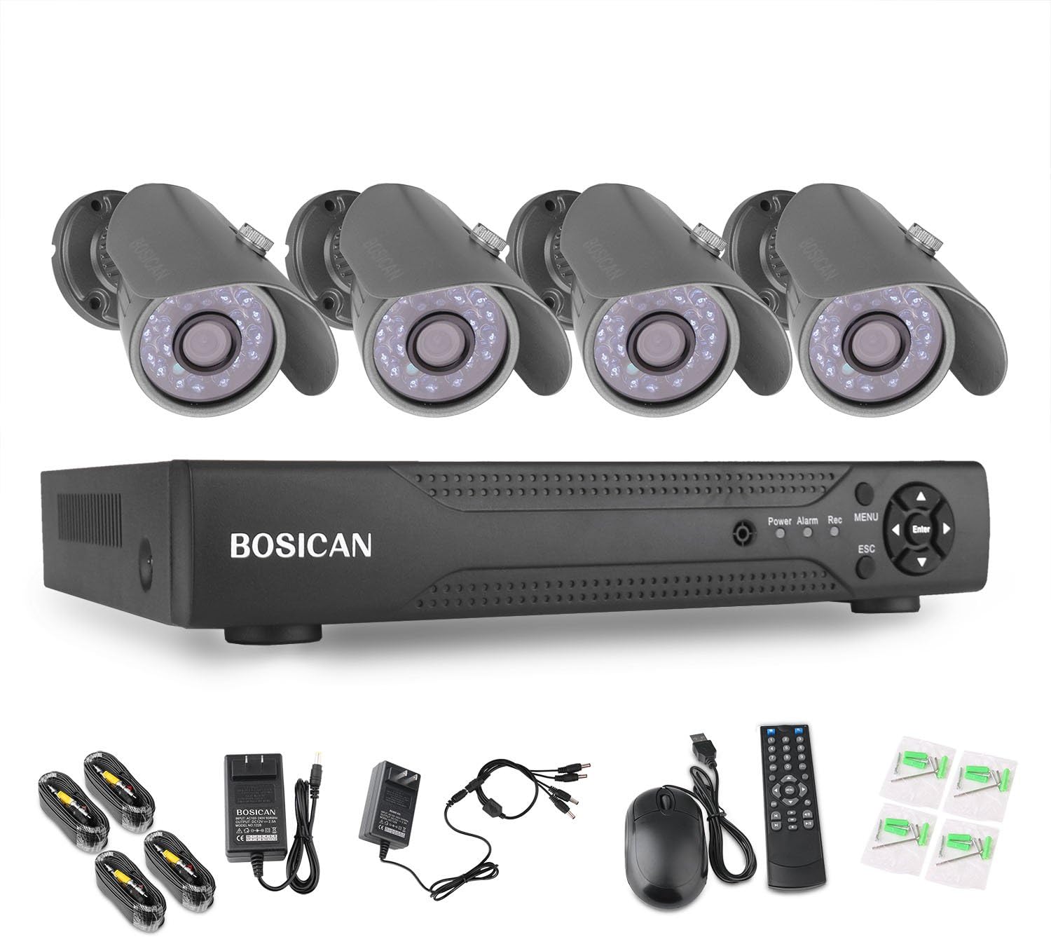8CH CCTV Security Camera System HD-TVI Video DVR Recorder with 4 1000TVL Indoor/Outdoor Waterproof Bullet Surveillance Cameras with IR Night Vision LEDs Support Smartphone View Remote Access