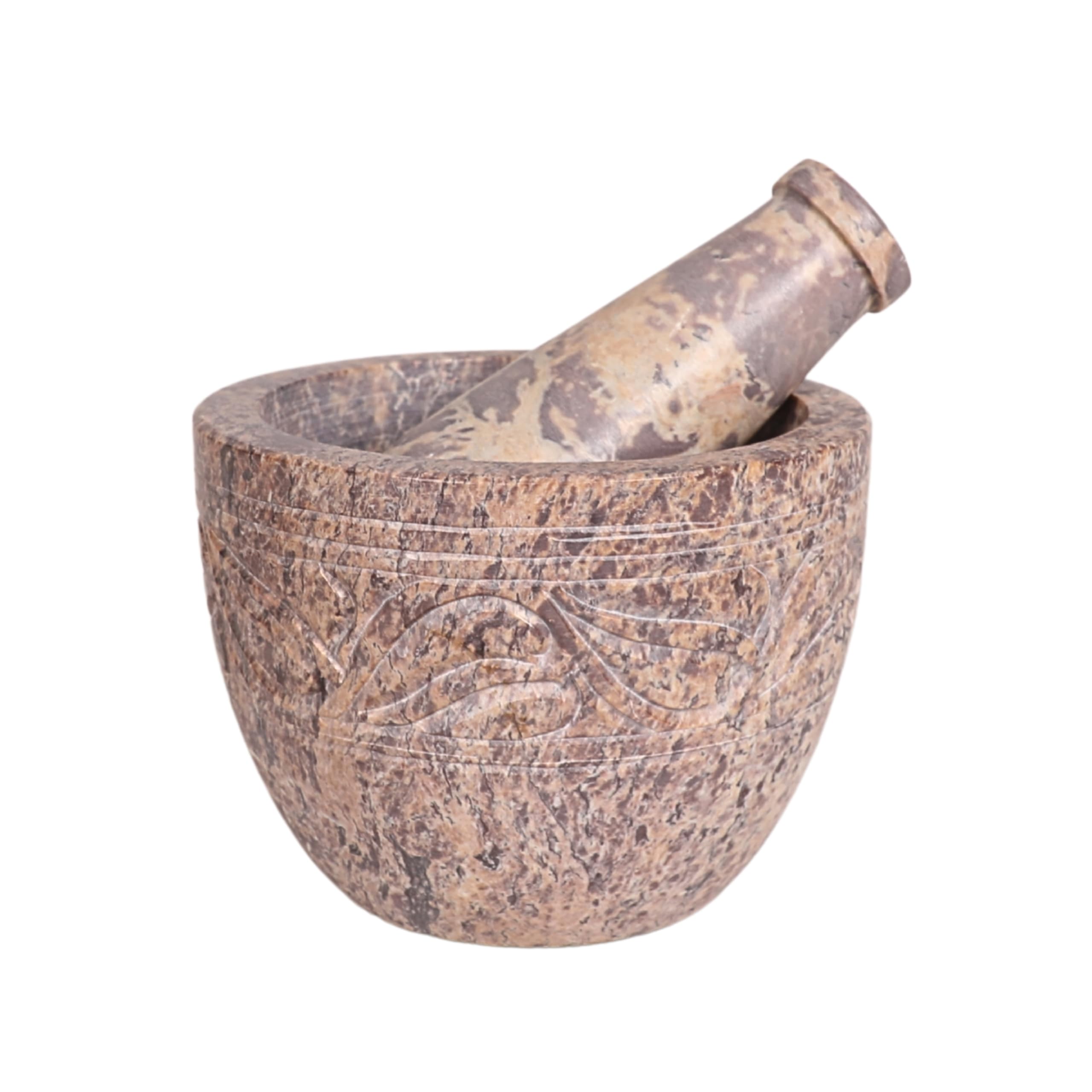 Mörser und Stößel, hergestellt aus robustem, poliertem Hartstein, Natursteinmahlwerk für Gewürze, Pasten, Kräuter, Würzmittel usw. (Natural)