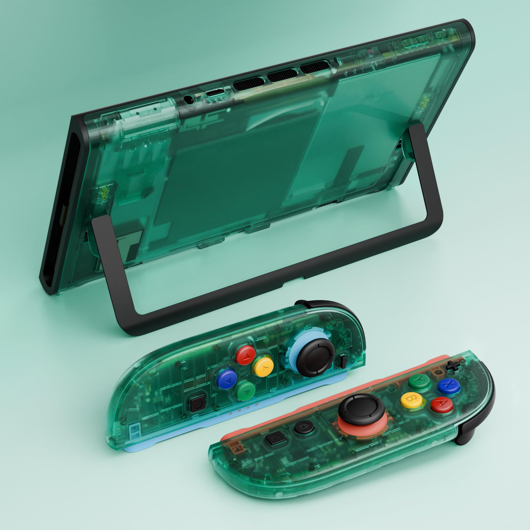 eXtremeRate Accessori per Nintendo Switch 2, Cover Posteriore Console Tasti Kit Joycon 2 Ricambio per Nintendo Switch 2, Senza Joycon e Console - Trasparente Verde Smeraldo