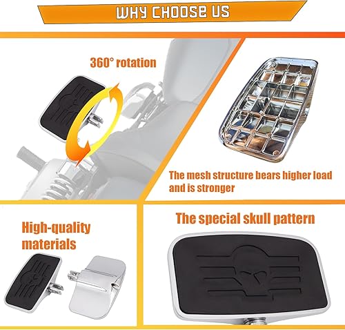 Miniatura 3 de Estriberas de piso delantero y trasero para Honda, Suzuki, Triumph, CAN-AM, ala dorada (calavera 7.9 x 4.5 pulgadas, plateado)