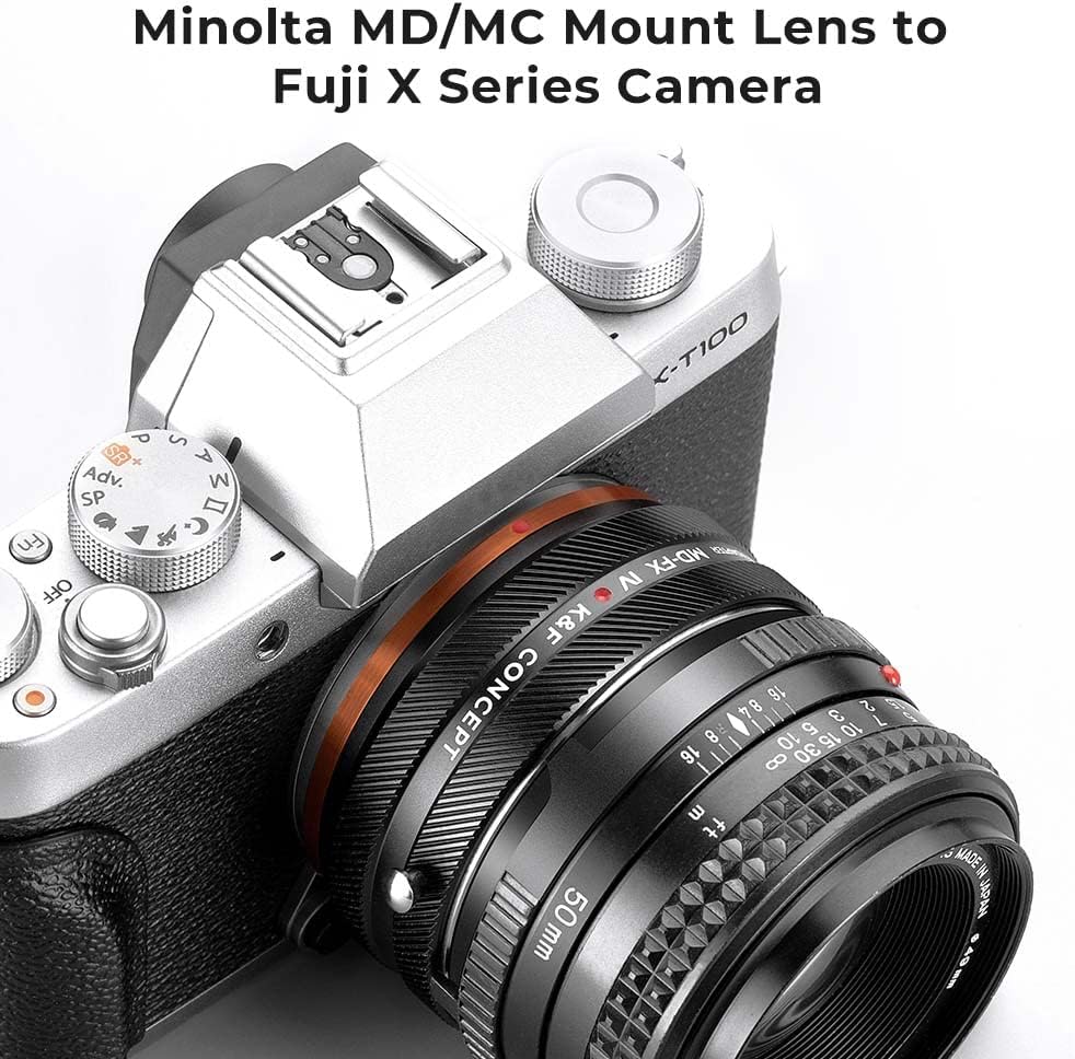 K&F Concept IV PRO MD-FX Lens Mount Adapter with Aperture Control Ring, Compatible with Minolta MD Series Lens to Fujifilm Fuji X-Series X FX Mount Cameras with Matting Varnish Design