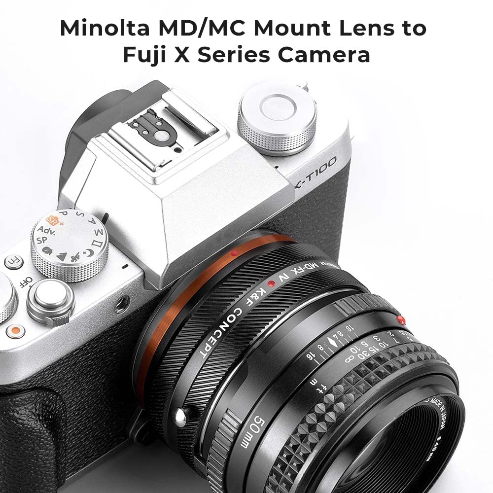 K&F CONCEPT MD-FX IV PRO Objektivadapter mit Blendenring, kompatibel mit Objektiven der Minolta MD-Serie an Fujifilm Fuji X-Series X FX-Mount-Kameras mit Mattlack-Design