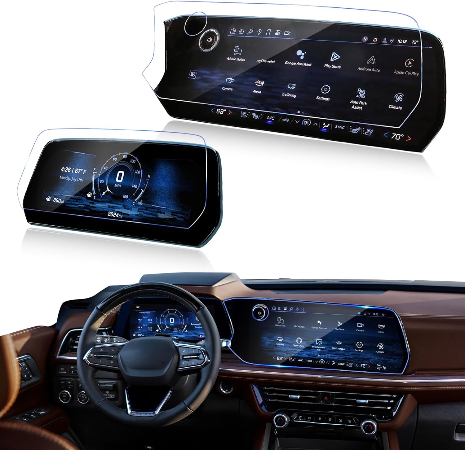 2PACK 2026 2025 Tahoe Suburban Screen Protector Tempered Glass for 2025 2026 Chevy Tahoe Suburban (Z71/Premier/High Country) Screen Protector 2025 2026 Tahoe Suburban (Dash 11'' & 17.7" Nav.) Accessories