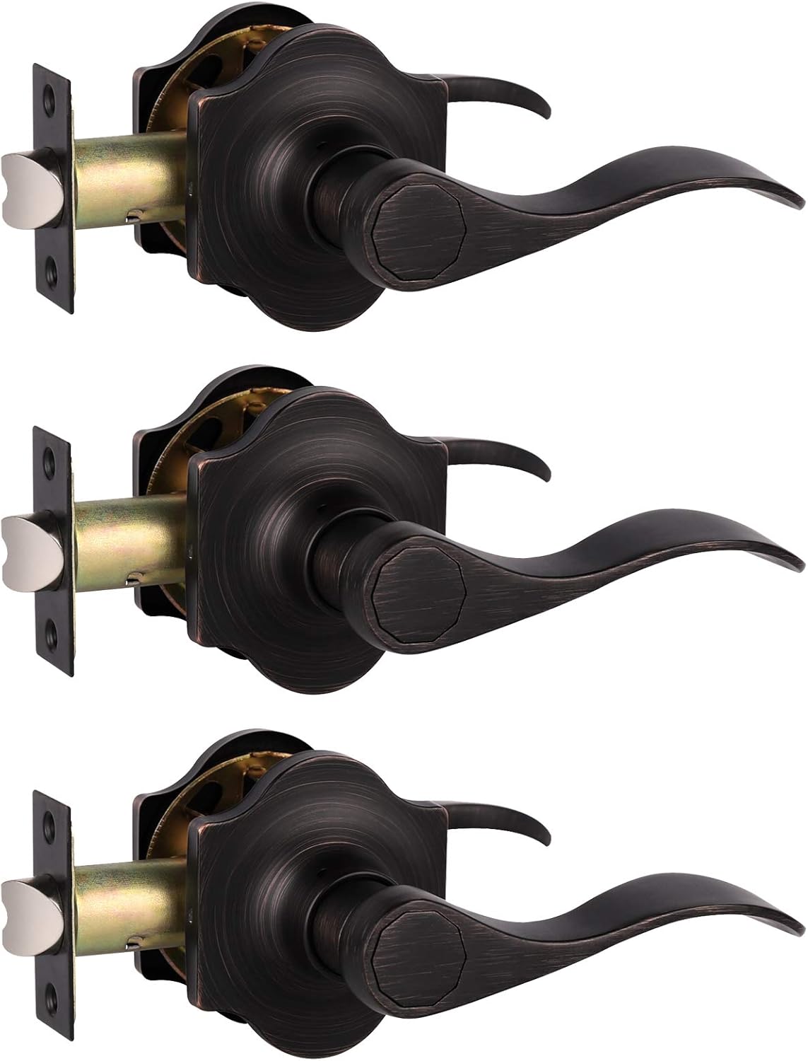 knobelite 3 Pack Camelot Trim Hall and Closet Lever Passage Door Lever, Keyless Door Lock for Right/Left Handed Reversible Interior Door Handle with Wave Style in Oil Rubbed Bronze