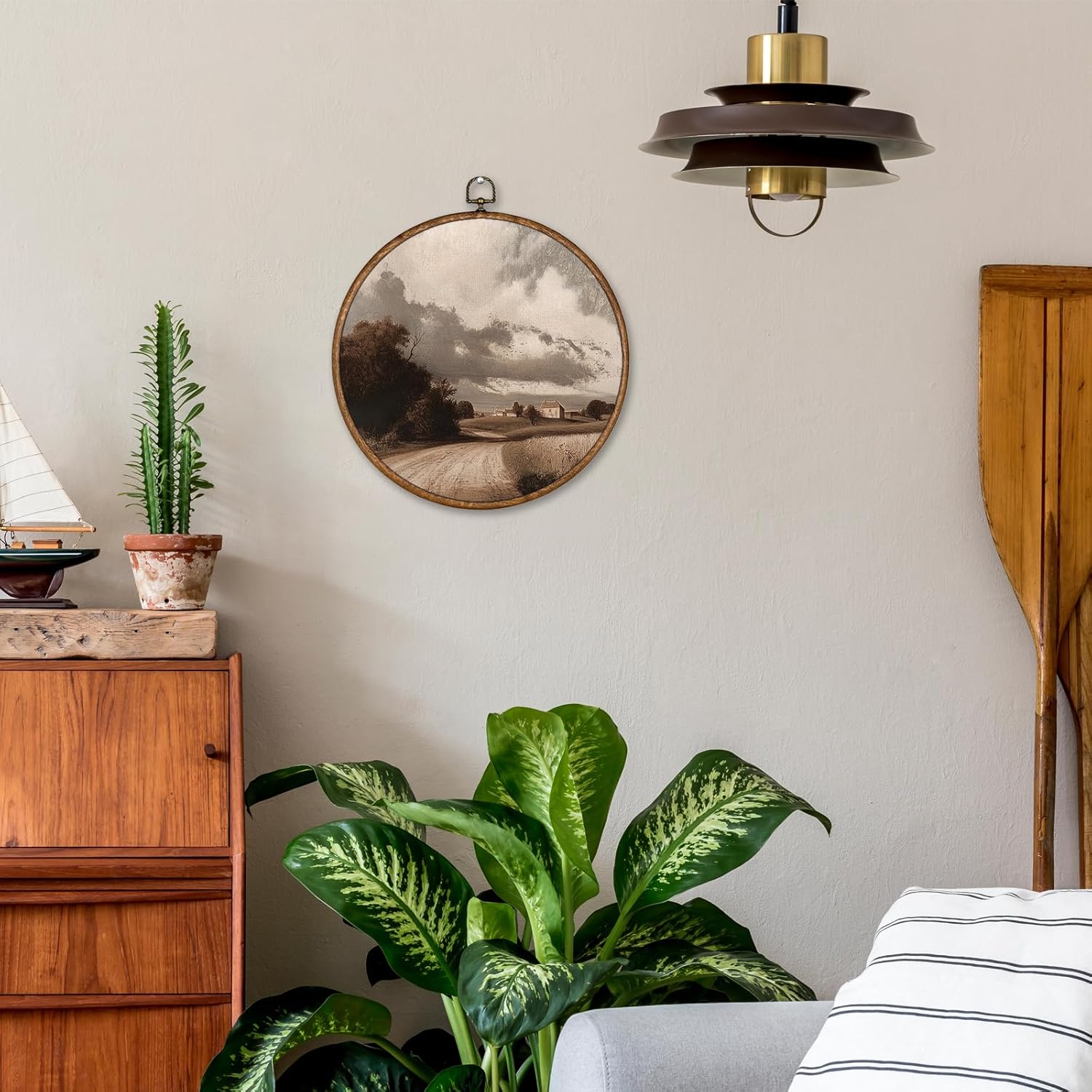 Voxitura Vintage Fall Landscape Wall Art Round Framed, Landscape Country Field Wall Decor Canvas Hanging Living Room, Rustic Retro Countryside Prints Artwork Decorations for Bedroom Dorm 10x10in - Image 2