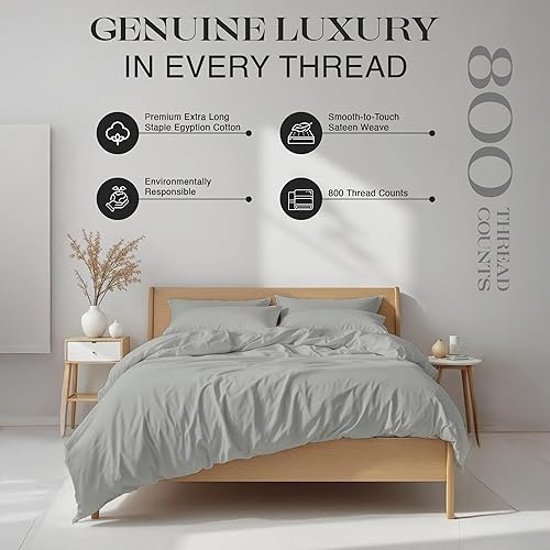 Miniatura 78 de Bluemoon Homes Sábanas de algodón egipcio tamaño Queen con bolsillo profundo, 100% algodón egipcio de 800 hilos, 4 piezas, sábanas de algodón