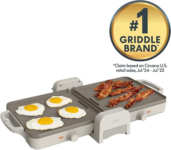 bella 10x20 Fold and Store Griddle, Non-Toxic, Ceramic Coating, Oatmilk