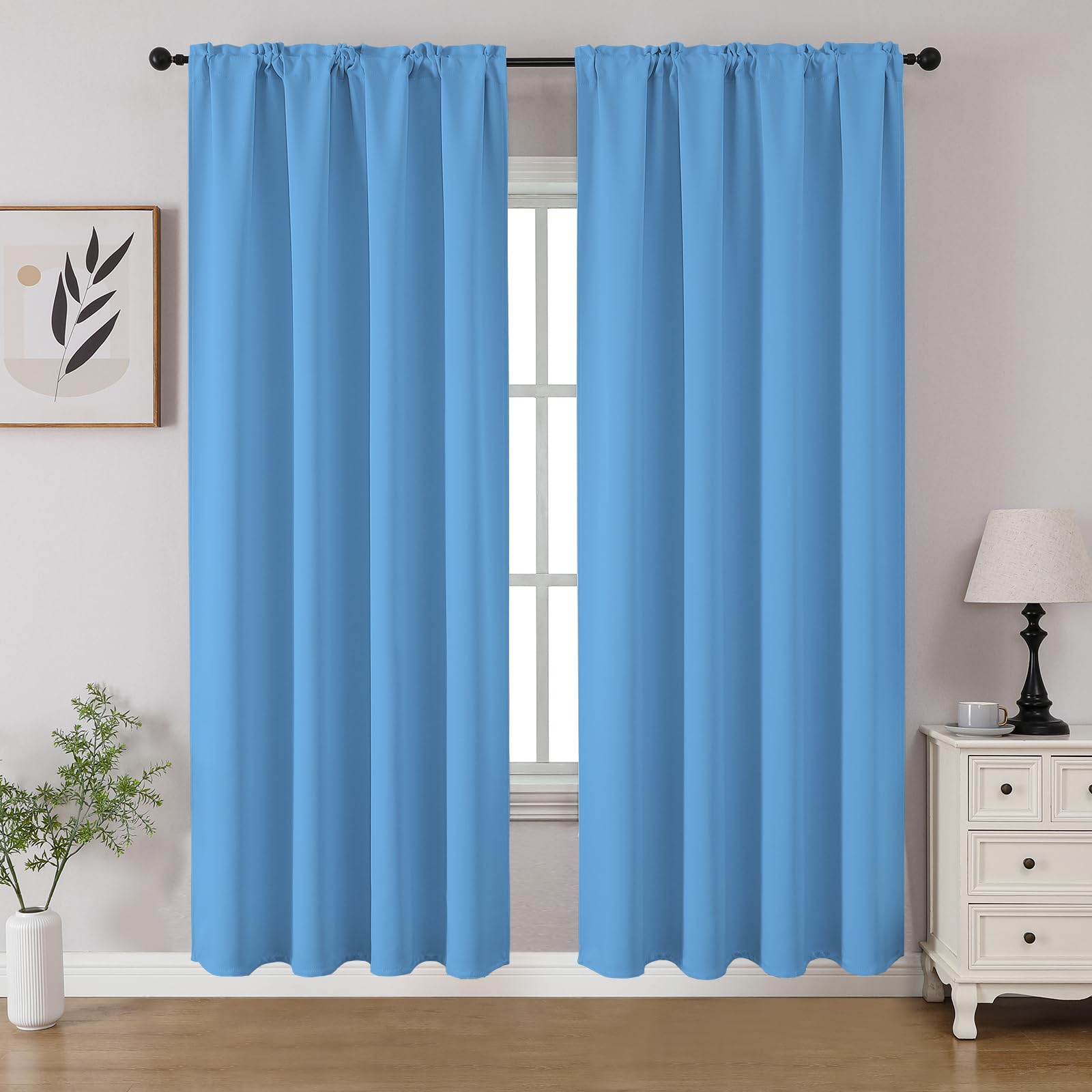 CUCRAF Light Blue Blackout Curtains 72 inch Length 2 Panels Set, Rod Pocket Room Darkening Drapes for Bedroom Living Room, Insulated Thermal Light Blocking Window Curtain (W52 x L72 Inch)