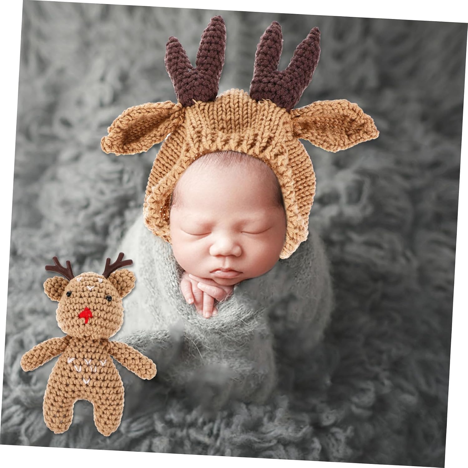 BESPORTBLE Thermal Wool Hat Set Winter Warm Knit Cap for Infant Toddler Girls Beanies Newborn Baby Cap Adorable Antlers Brown