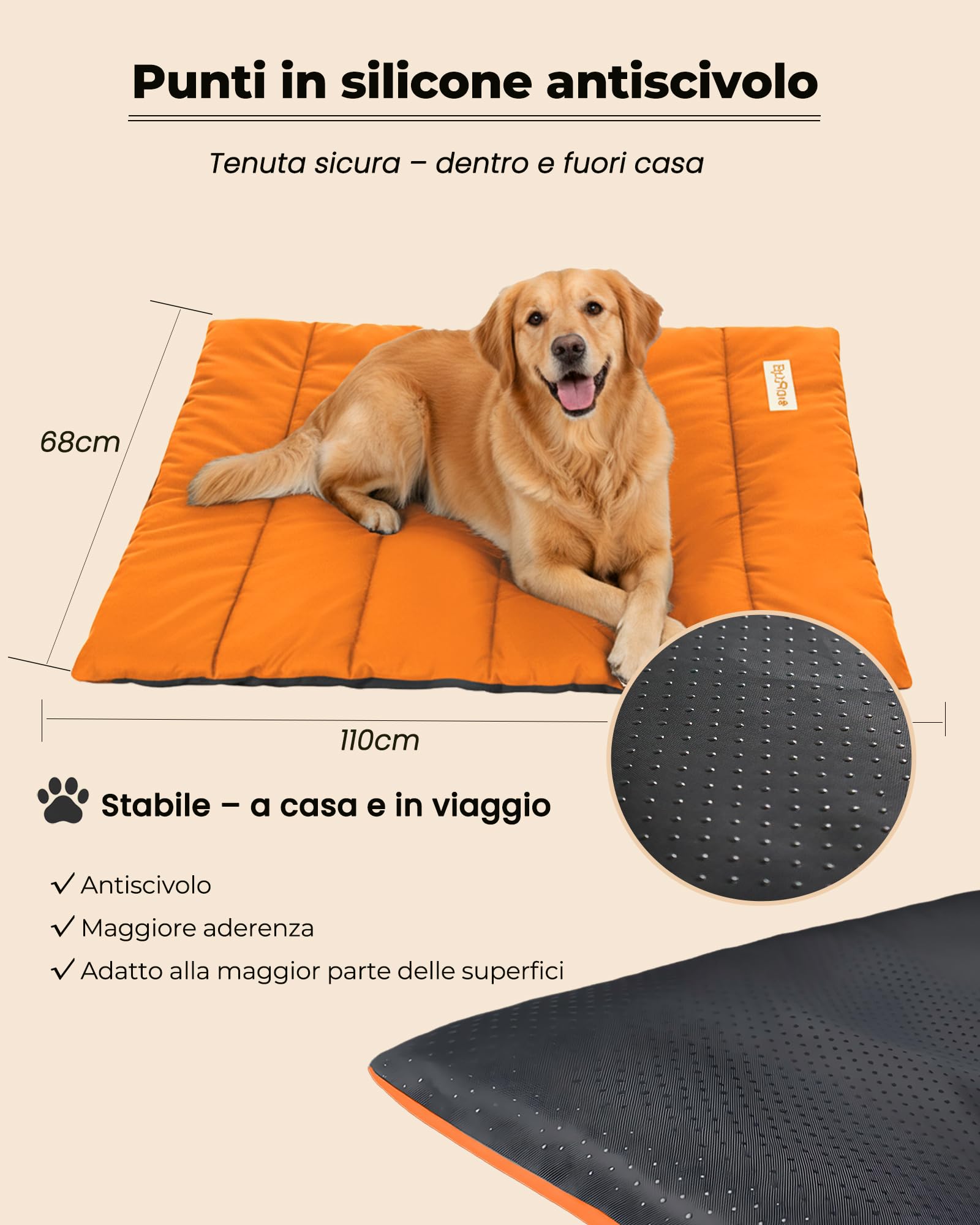 Tappetino per Cani Impermeabile e Imbottito (110 × 68 cm) – Antiscivolo, Resistente ai Morsi, Lavabile in Lavatrice, Pieghevole – per Interni ed Esterni