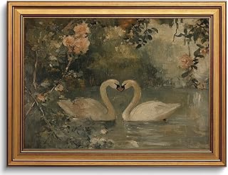 Vintage Gold Framed Wall Art - Vintage Animal Canvas Art Prints Swan Paintings Rustic Farmhouse Wall Decor Cottagecore Romantic Aesthetic Artwork for Bedroom Living Room Bathroom 12x16in