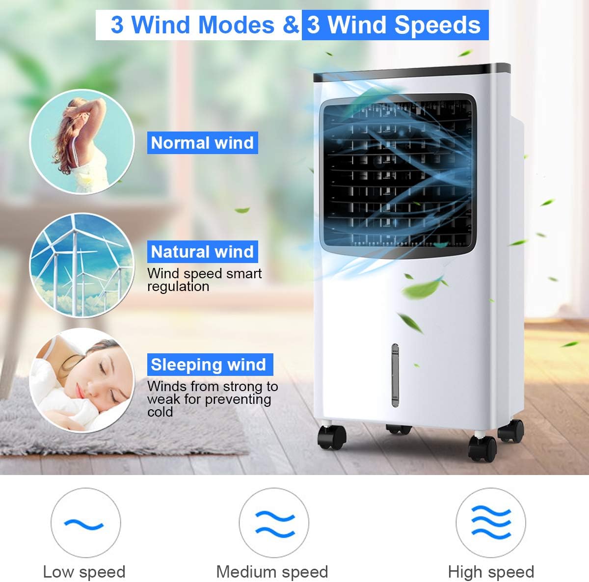 COSTWAY Evaporative Air Cooler, 3-in-1 Swamp Cooler with Remote Control, 3-Mode, 3-Speed and 7.5H Timer Function, Portable Air Cooling Fan for Room Bedroom Home Office