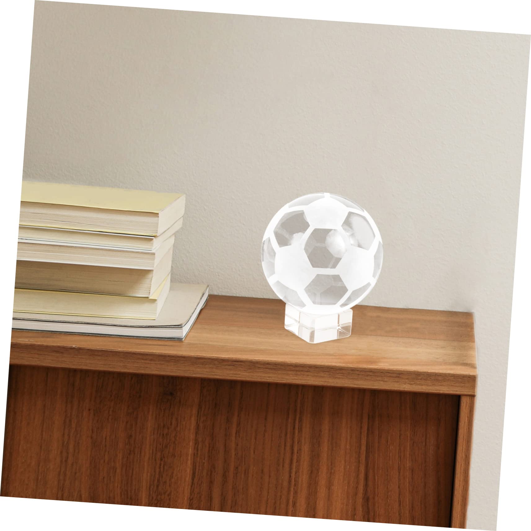ifundom Crystal Soccer Ball Ornament Transparent Crystal Football with Stand Unique Decorative for Parties Souvenirs and Photography Props