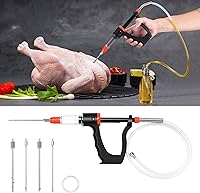 Dreyoo Marinade Injector Syringe: 3 Flow Settings, 4 Precision Needles, 33in Hose for BBQ Smoking Turkey Chicken Beef Pork