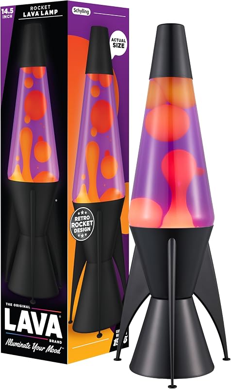 Lámpara Lava The Original - Evenfall de 14,5" - Lámpara de movimiento líquido Retro Rocket - Cera amarilla y líquido morado - Artículo n.º 2391 (exclusivo de Amazon)