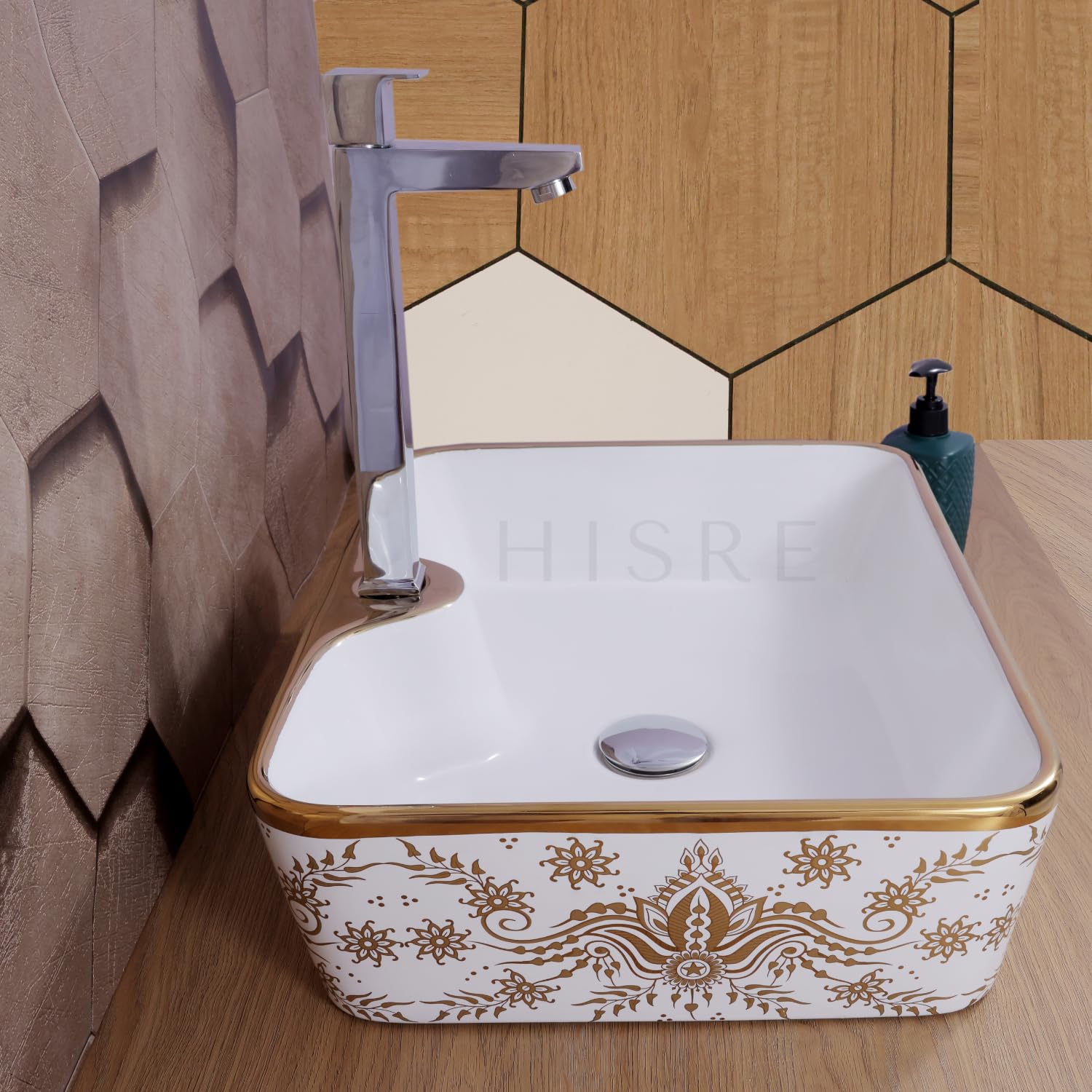 HISRE Table Top Wash Basin For Bathroom | Over Counter Top Wash Basin For Living Room | Washbasin Countertop | Tabletop Ceramic Bathroom Kitchen Sink (20 x 13 x 5.5 Inch) (SKTHI3803), photo 5 of 5