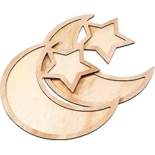 2 Sets Ramadan Wood Tray Moon Wooden Star Tableware Eid Mubarak Party Serving Tableware for Breakfast Dinner Dessert Pastry Display Holder Decoration Ornament
