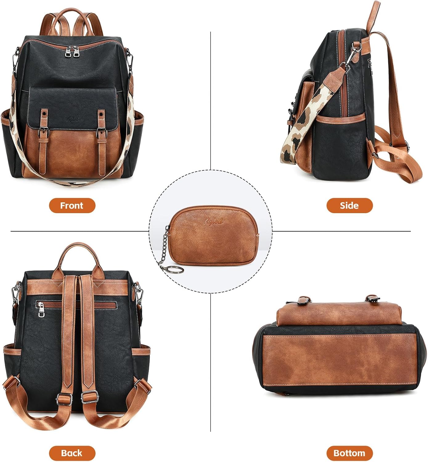 Backpack Purse for Women PU Leather Back Packs Designer Ladies Shoulder Bag Fashion Faux Work Travel Handbags - Image 5