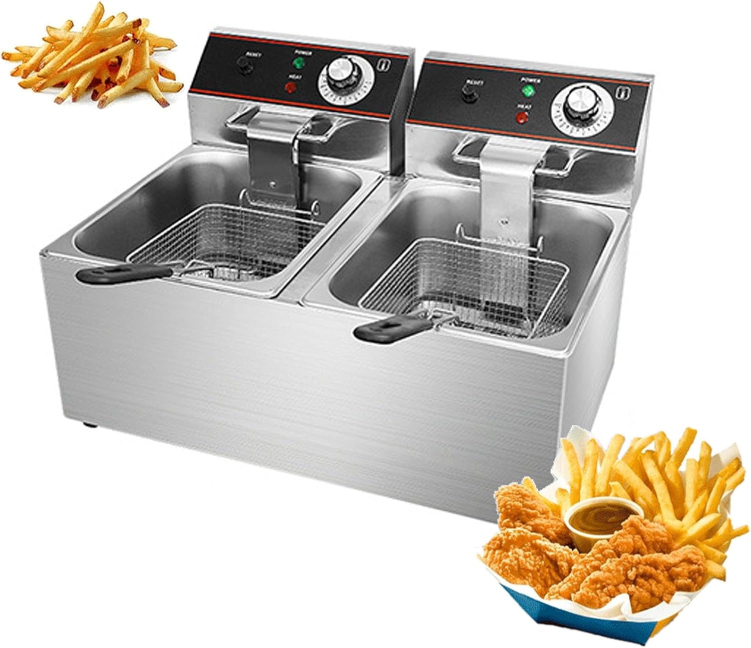 Double Cylinder Deep Fryer with 2 Frying Baskets,12L Stainless Steel Electric Turkey Fryer,Idea for French Fries/Shrimp,L