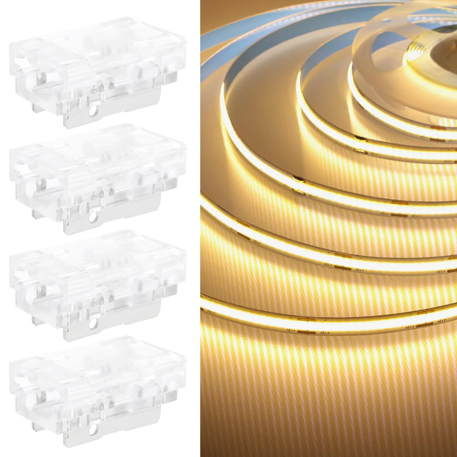 VGOL 20Pcs 2-pin COB LED Connectors for 8mm-9 in 1 Strips Tape Light Connector, No Dark Area, Suitable for IP20 COB & SMD Light Strips - Image 3