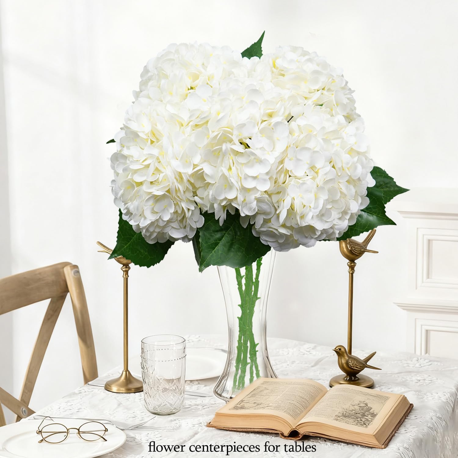 Real Touch Hydrangea Artificial Flowers 21 Inch White Artificial Flowers Large Real Touch Latex with Long Stems & Leaves Suitable for Weddings, Home and Table Centrepiece Decorations (5PCS) - Image 5