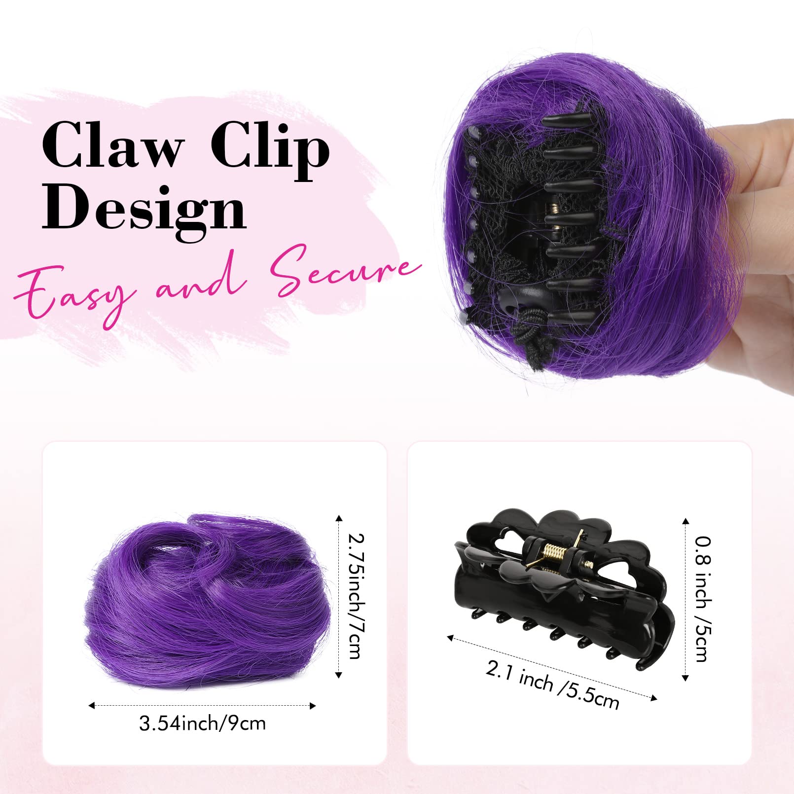 REECHO 2 PCS Mini Claw Clip in Messy & Cat Ears Hair Bun Extensions Wig Accessory Updo Hairpieces for Women Girls (Pack of 2-3.5" Wavy - Image 2
