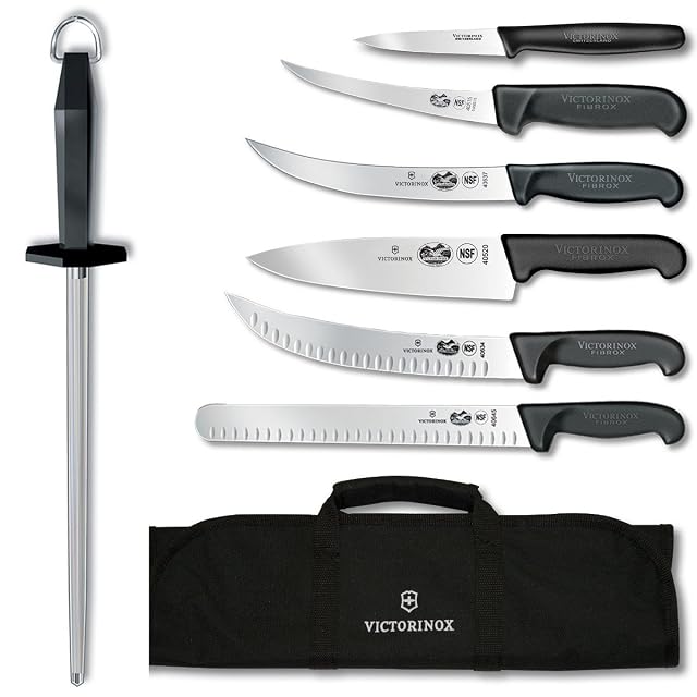 Victorinox - VN46137 Swiss Army Cutlery Fibrox Pro Ultimate Competition BBQ Set Knife Roll 8-Piece Black
