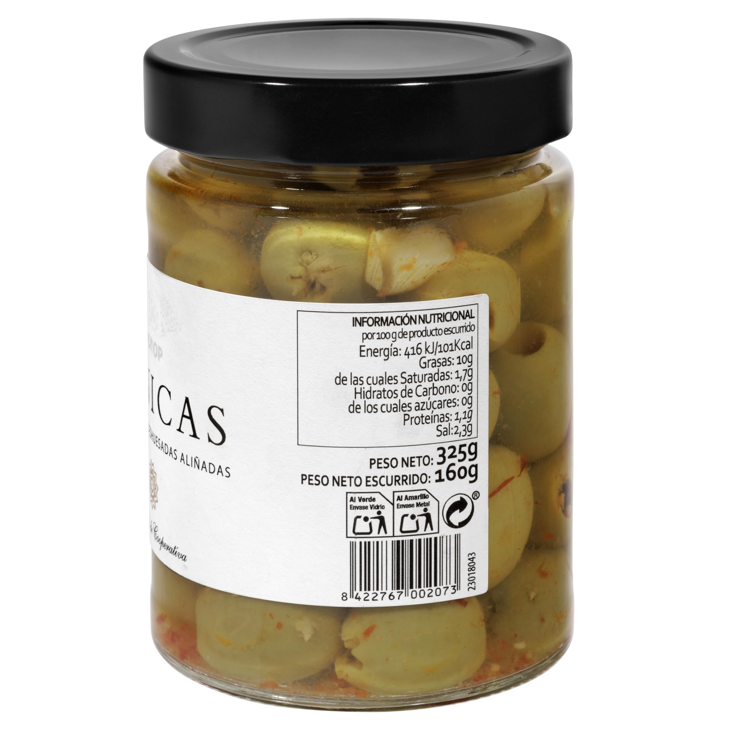 Aceitunas Verdes Hojiblanca Deshuesadas Aliñadas Únicas, Categoría Primera, 325 g