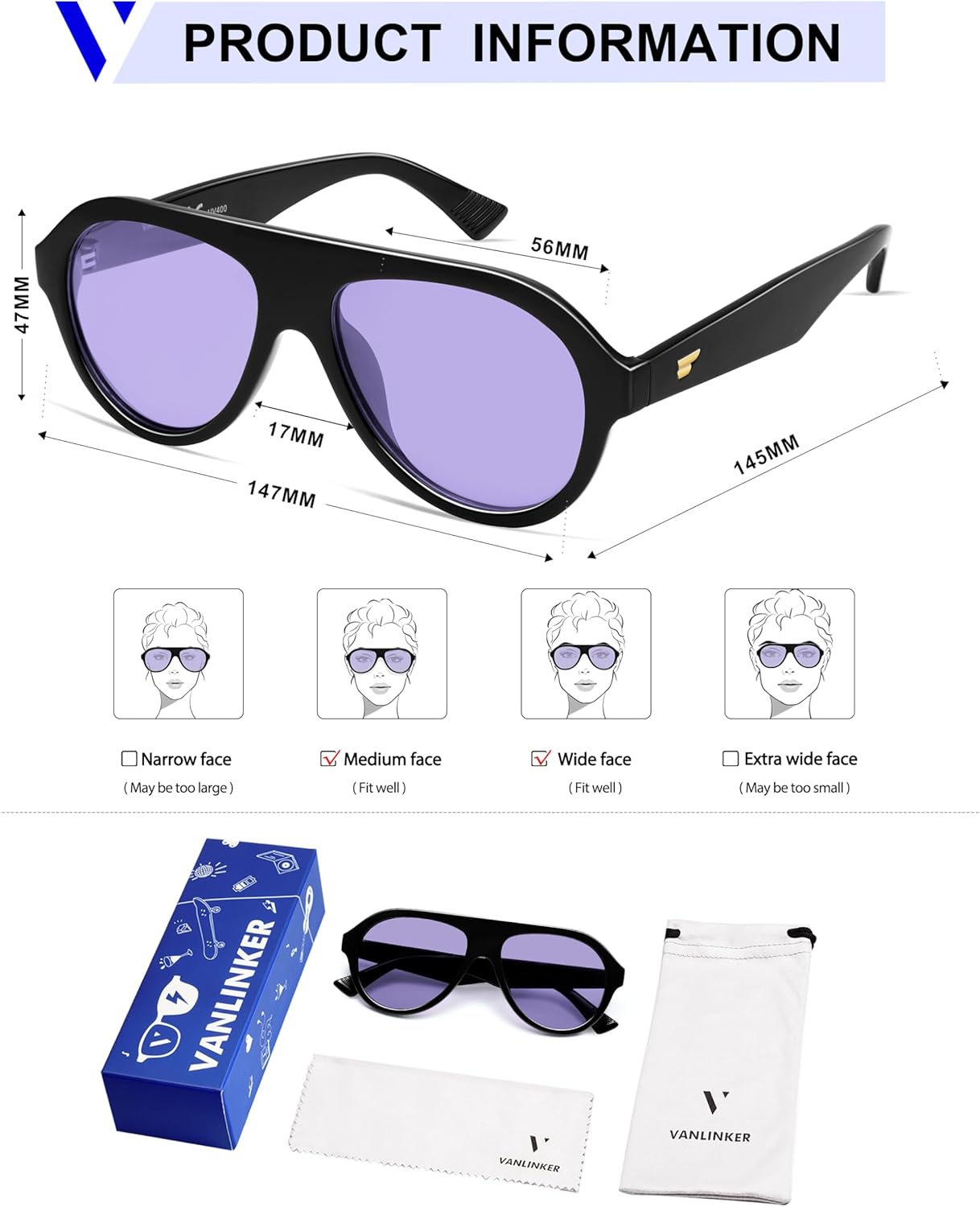 VANLINKER Retro Aviator Polarized Sunglasses for Men Women Trendy 70s Vintage Plastic Frame Sun Glasses VL9750 - Image 5