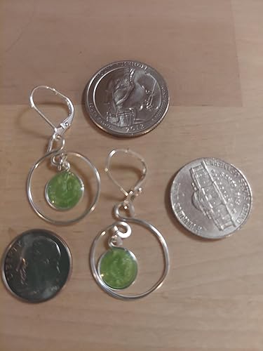 Miniatura 5 de Handmade Lightweight Silvertone Circles With Lime Green Resin Drop Leverback Earrings
