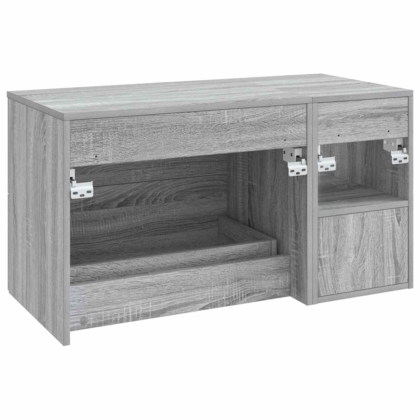 Waschtisch Badezimmer Set 2 teilig Grau Sonoma Holzwerkstoff, Bad Waschbecken Unterschrank mit Schublade, Hängend Wand Halterung für Gäste WC, Stauraum und Organizer