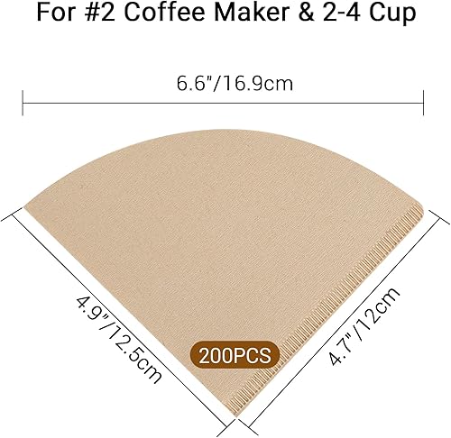 Miniatura 2 de Segarty Filtros de café en cono #2, paquete de 200 unidades, 2-4 tazas, color marrón natural sin blanquear, filtros de café desechables para verter