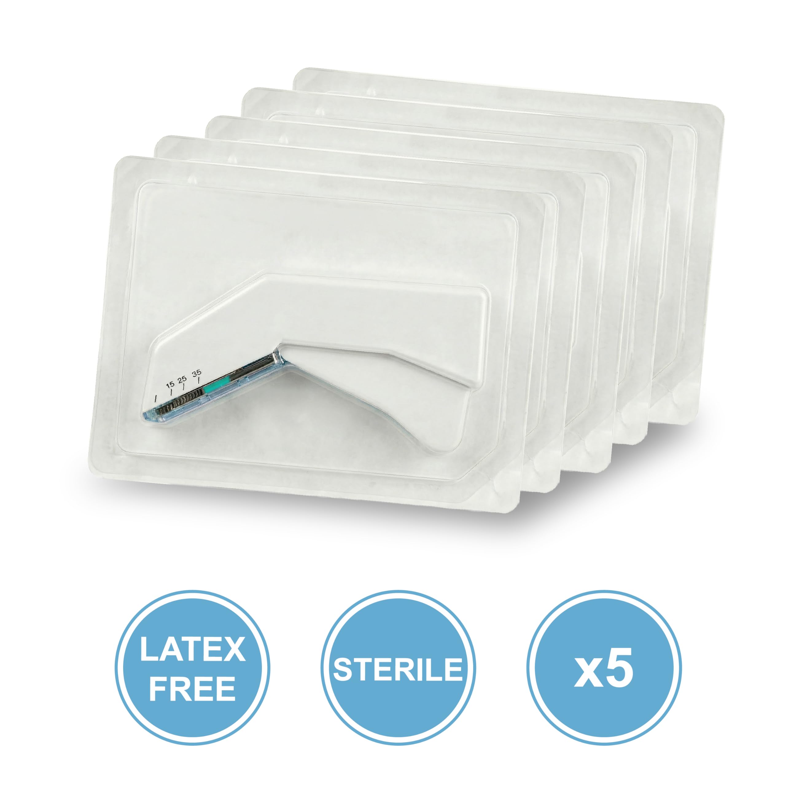 KMINA Grapadora para Sutura Cutánea (5 Unidades), 35 Grapas Estériles, Acero Inoxidable, Diseño Ergonómico, Libre de Látex, Apertura Fácil, Pack con Envases Individuales