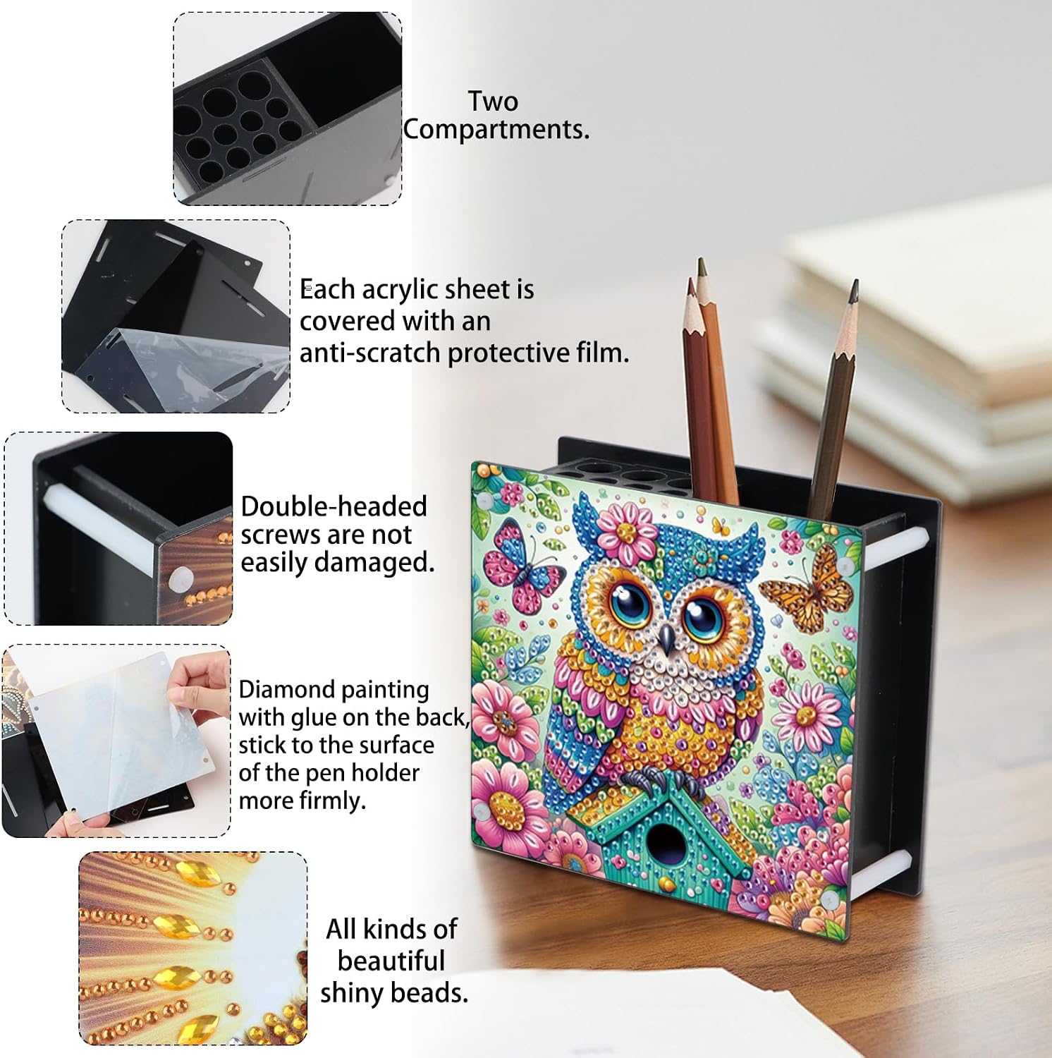 DIY 5D Diamond Painting Pen Holder – Cute Wise Owl Diamond Art Painting Pen Holder, Decorative Pencil Organizer