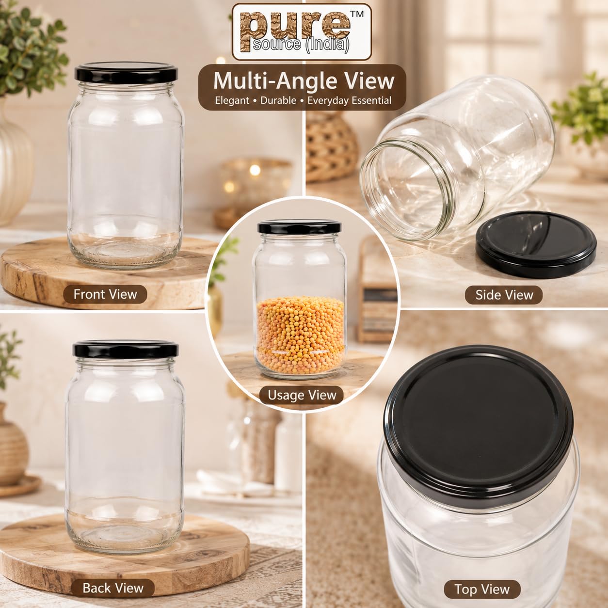 Pure Source India Glass Jars - Airtight Storage -5 Pure Source India Glass Jars - Airtight Storage -5