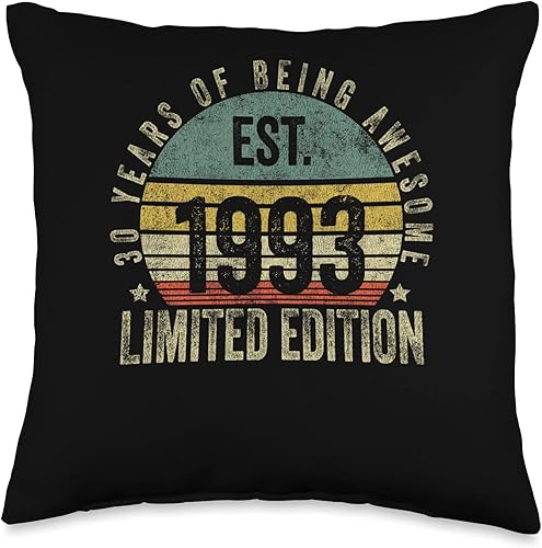 Vintage 30 Year Old Est 1993 Limited Edition 30th Birthday Throw Pillow, 16x16, Multicolor