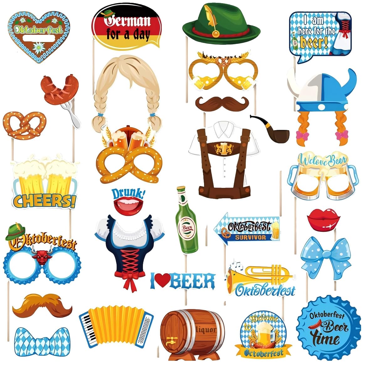 Oktoberfest Photo Booth Props, 30 PCS Beer Parties Photo Props Accessories