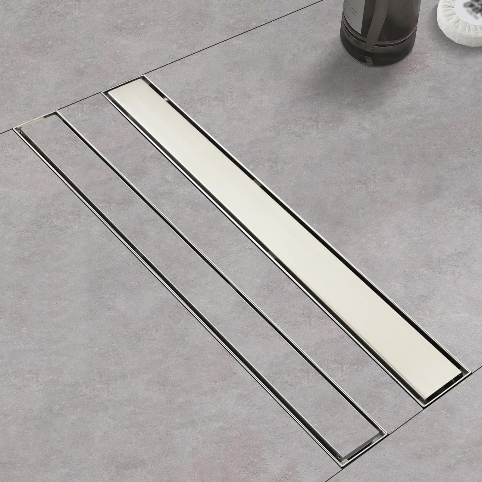 18‑Inch Linear Shower Drain, Brushed Nickel Tile‑Insert Panel