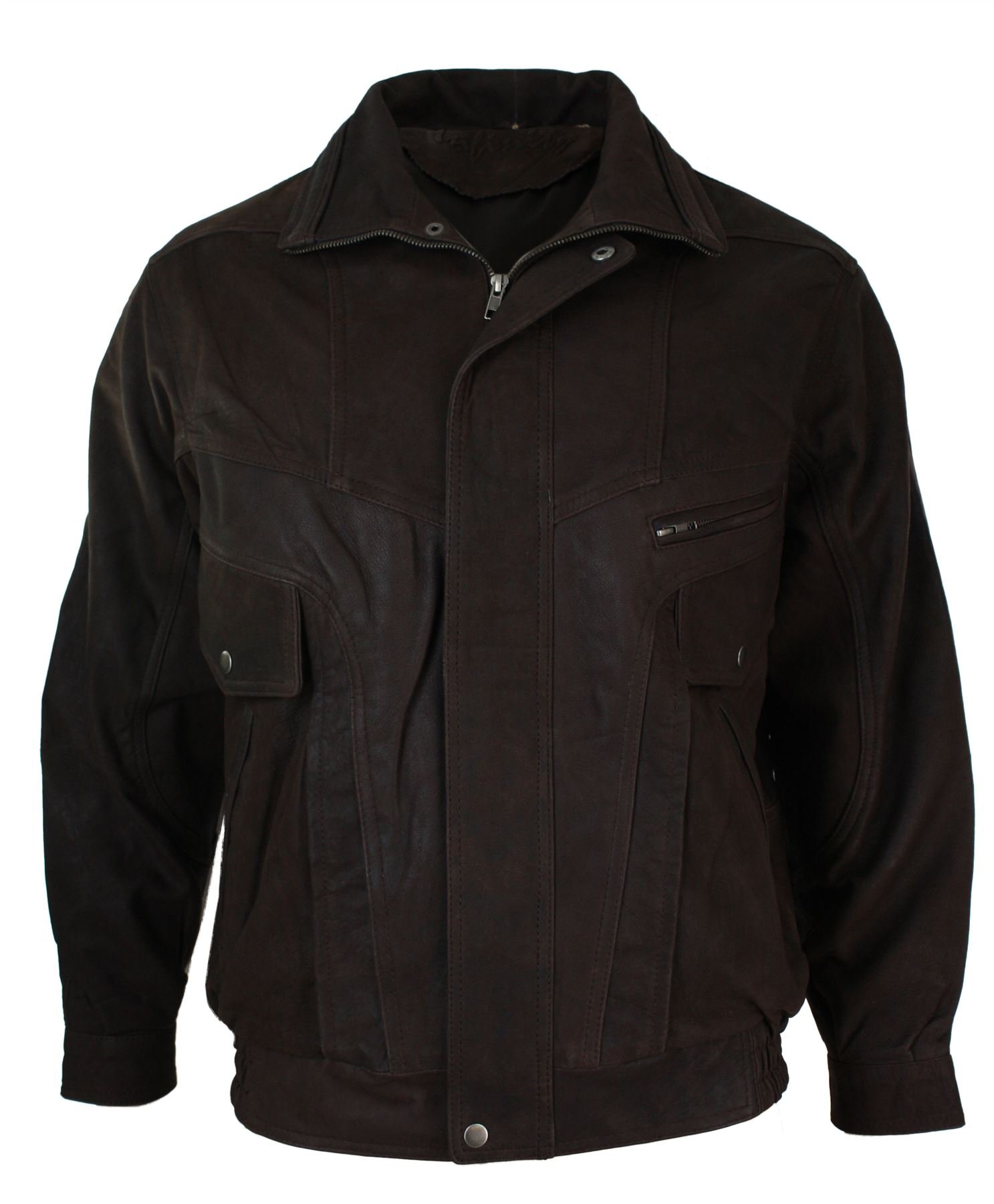 Infinity Leather Men's Brown Classic Bomber Black Nubuck Washed Real Leather Jacket